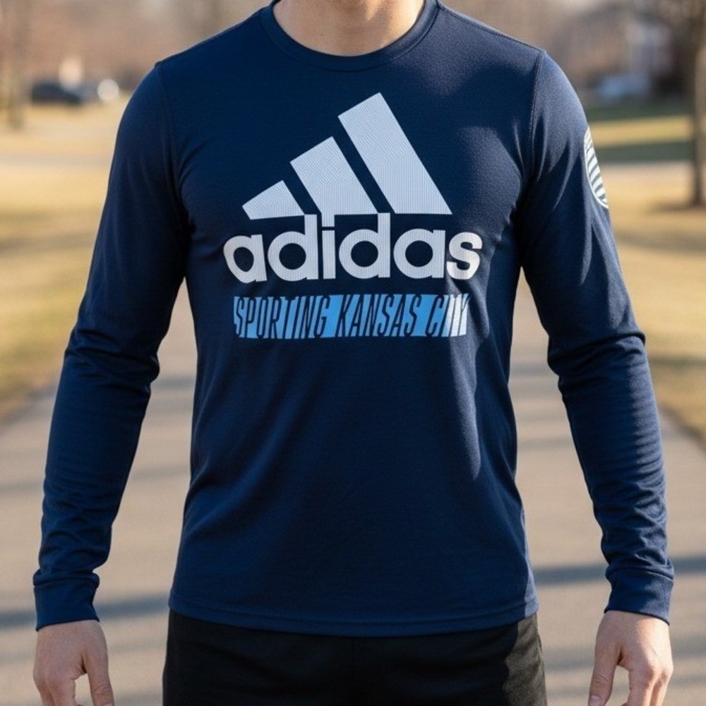 Adidas Creator Tee Long Sleeve Sporting Kansas City Soccer Men's S Navy Blue
